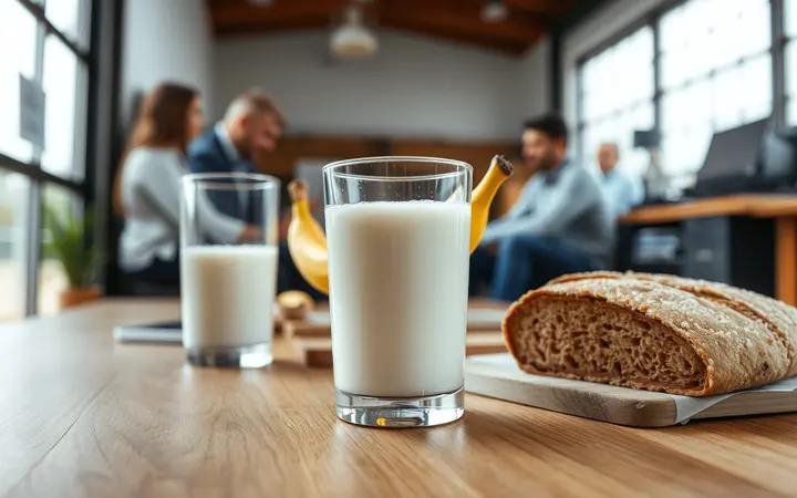 青少年训练后营养补充食物：牛奶、香蕉、全麦面包和水